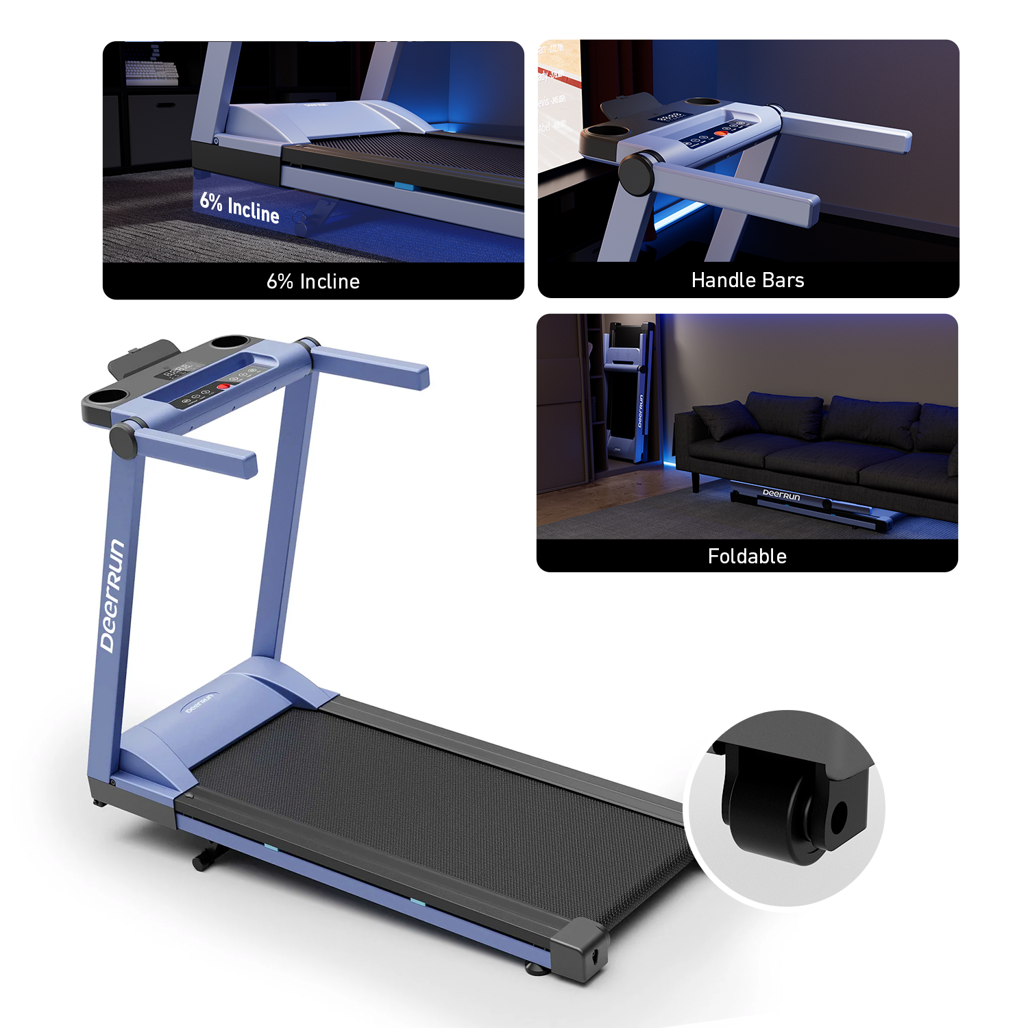 DeerRun A1 Pro Move+  6% Incline Foldable Treadmill——2025 Upgraded Chip & NFC Support | 350Lbs, 10mph