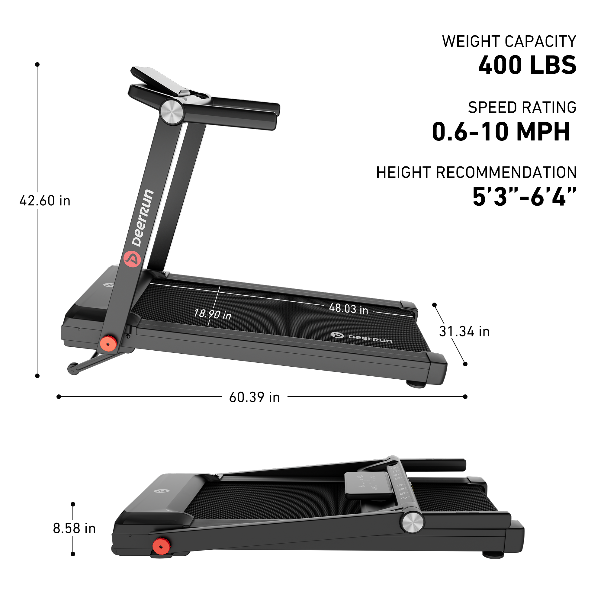 DeerRun Apex Flow 1 Foldable 15% Auto Incline Treadmill for Steady Home Running