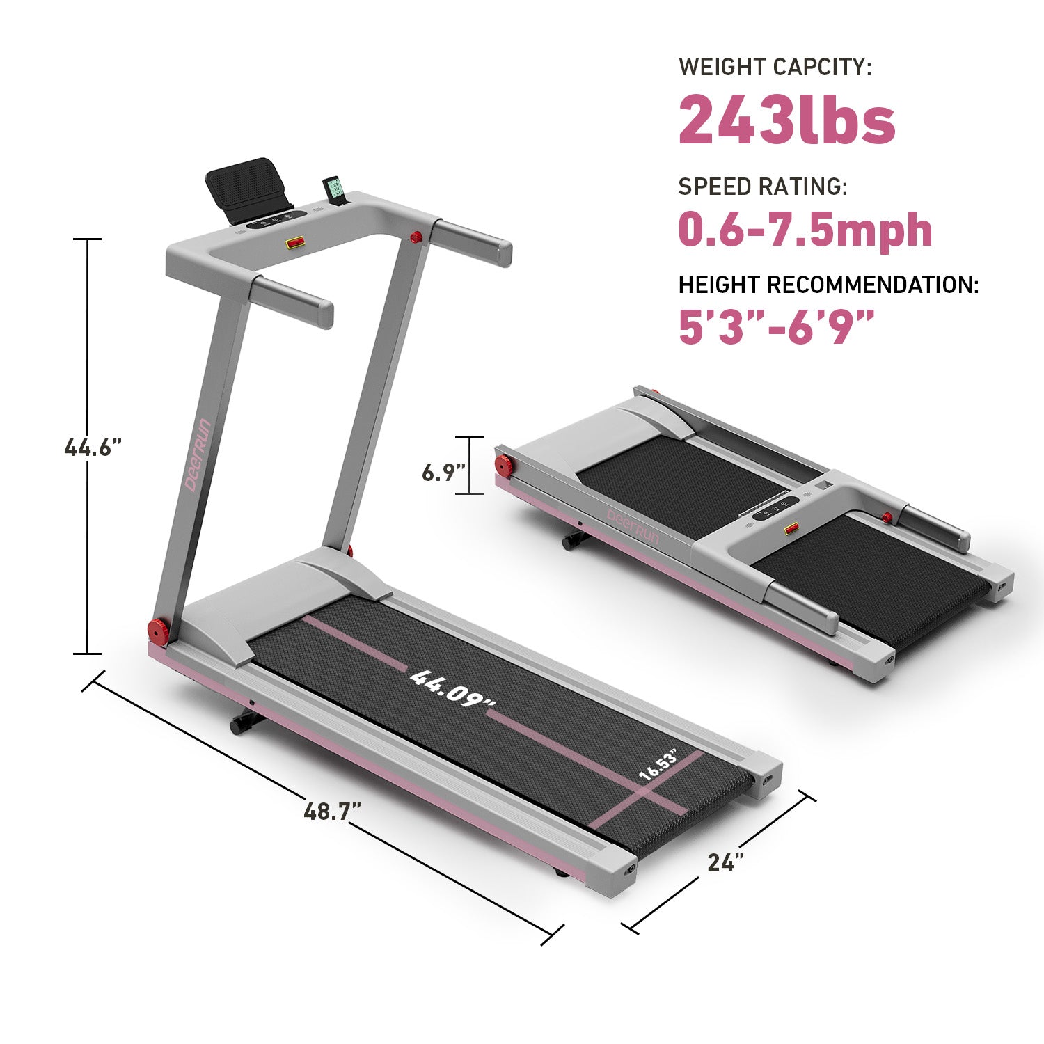 DeerRun A1 Folding Smart Treadmill with  6% Incline - Support Bluetooth & Remote Wireless Control