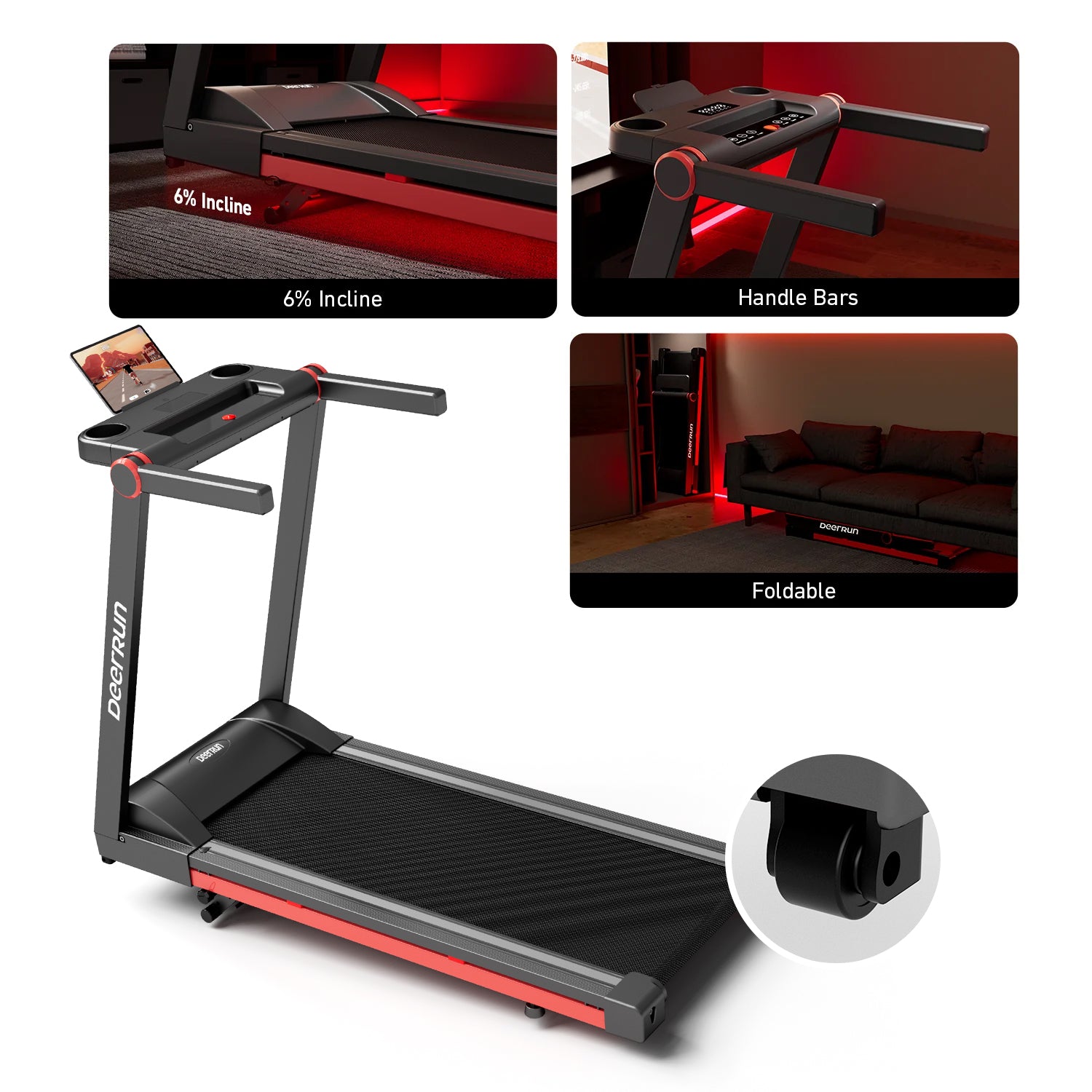 DeerRun A1 Pro Move+  6% Incline Foldable Treadmill——2025 Upgraded Chip & NFC Support | 350Lbs, 10mph Black
