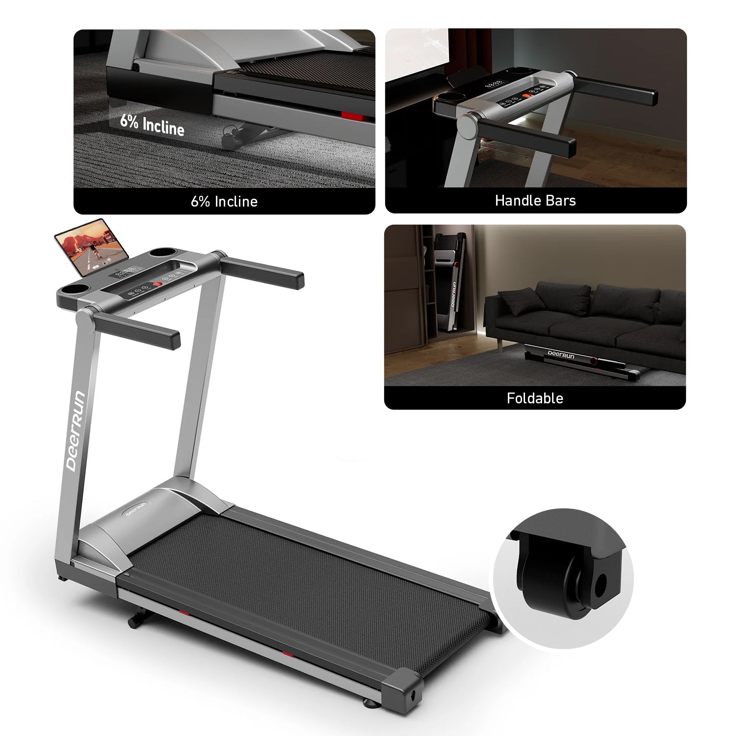 DeerRun A1 Pro Folding smart treadmill with incline Silver - 10 MPH