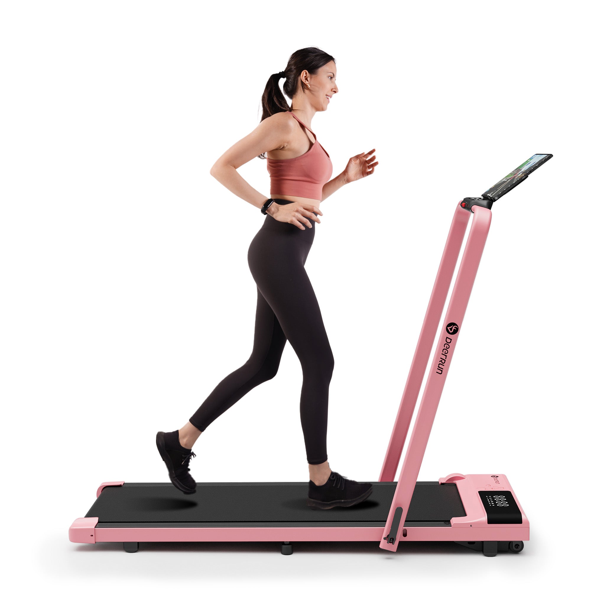 DeerRun Bloom Edition Smart 2-in-1 Folding Treadmill Sleek Lines, Subtle Florals — Modern Fitness Meets Artistry