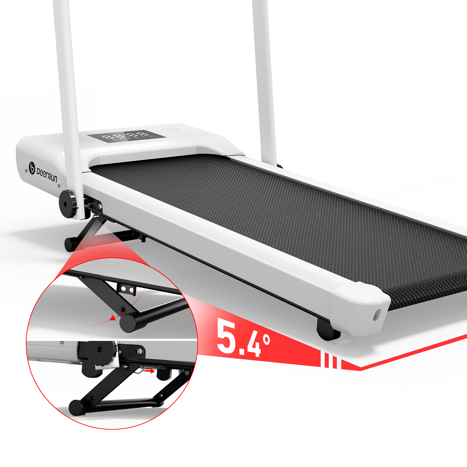 DeerRun A5 Mini 5.4% Incline Smart 2 in 1 Folding Treadmill with Handrail, 300 Lbs, 0.6-7.5 MPH White