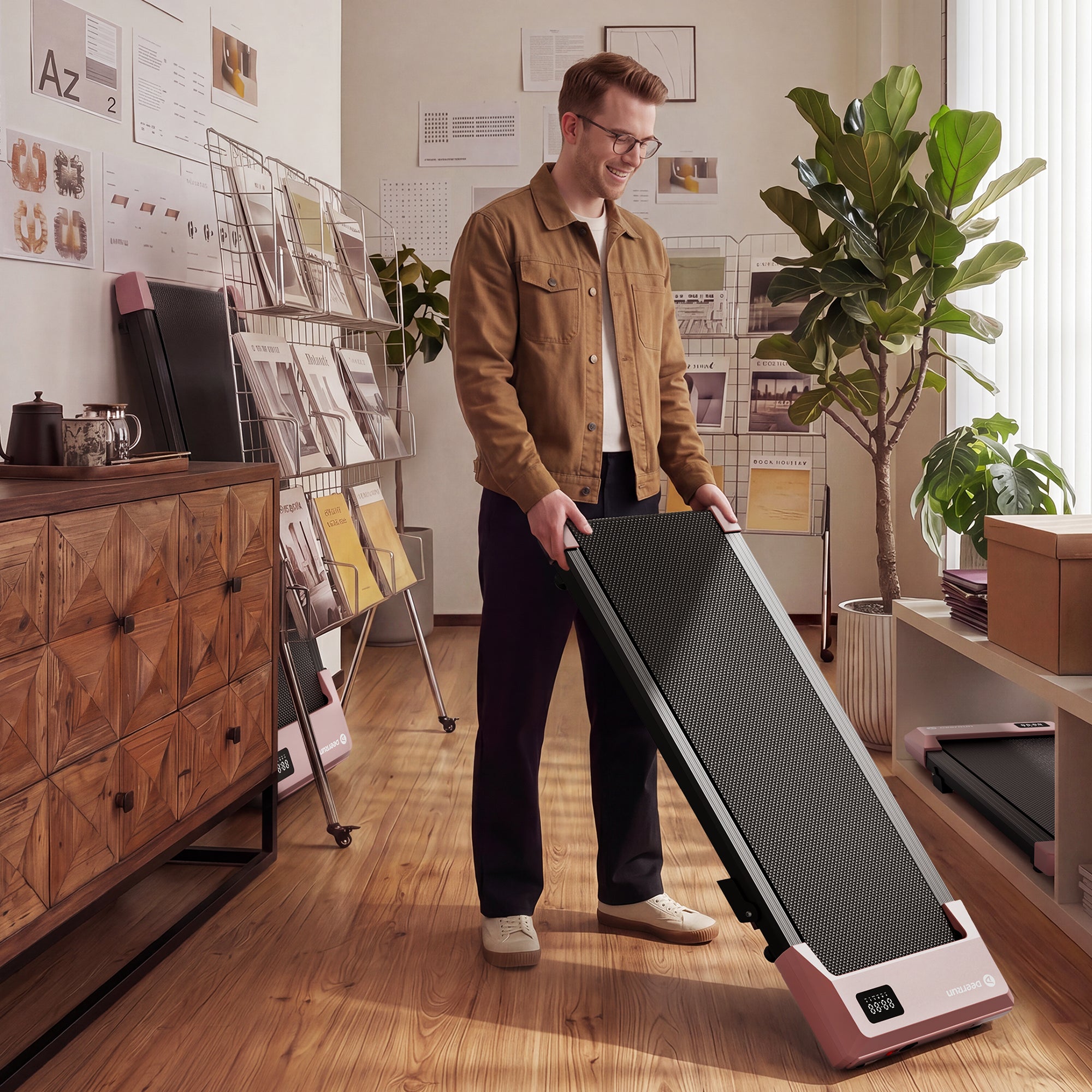 DeerRun Q2 Urban Plus Smart Walking Pad with 7% Incline for Space-Saving Active Walking Rose Gold
