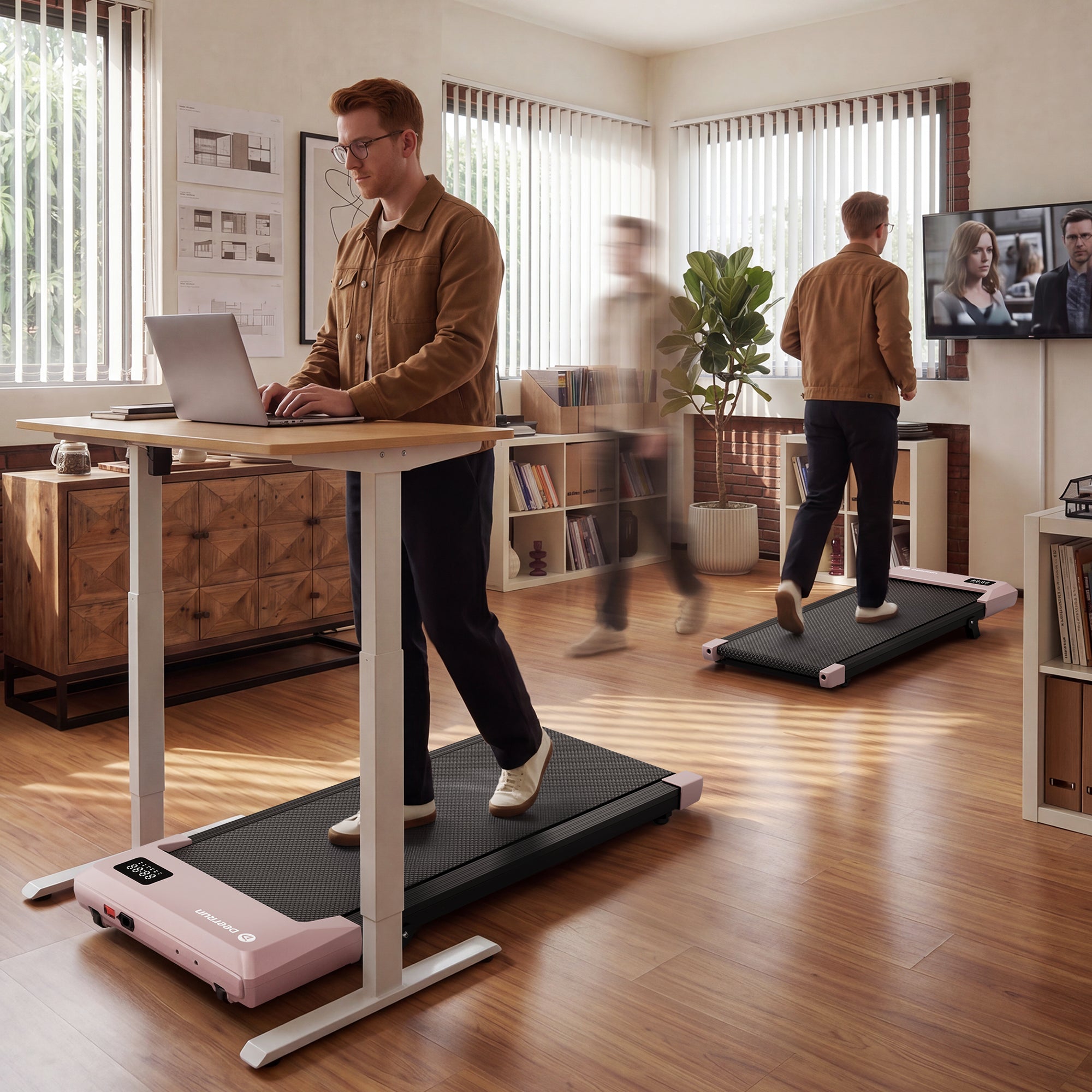 DeerRun Q2 Urban Plus Smart Walking Pad with 7% Incline for Space-Saving Active Walking Rose Gold