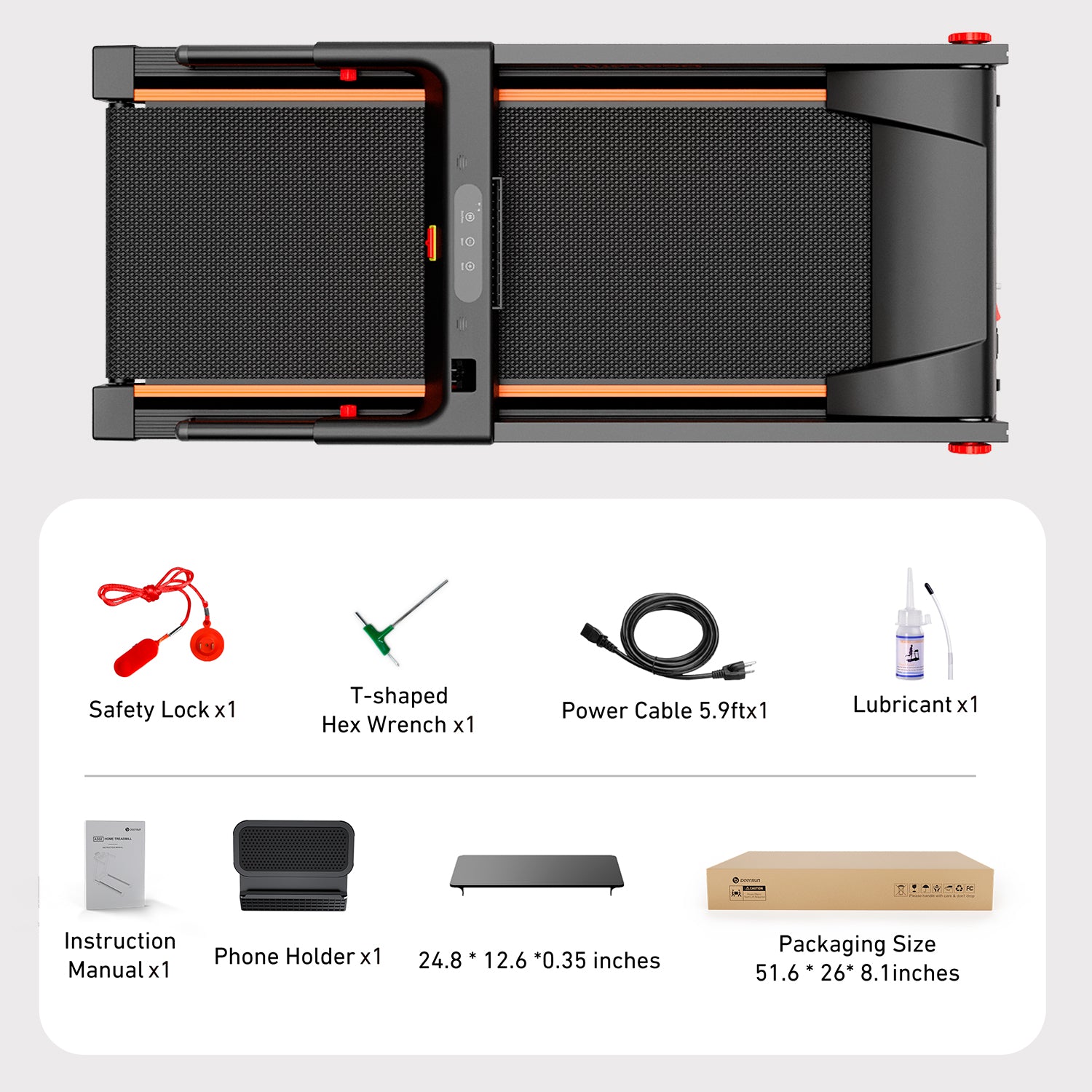 DeerRun A1 Folding Smart Treadmill with  6% Incline Black - Support Bluetooth & Remote Wireless Control