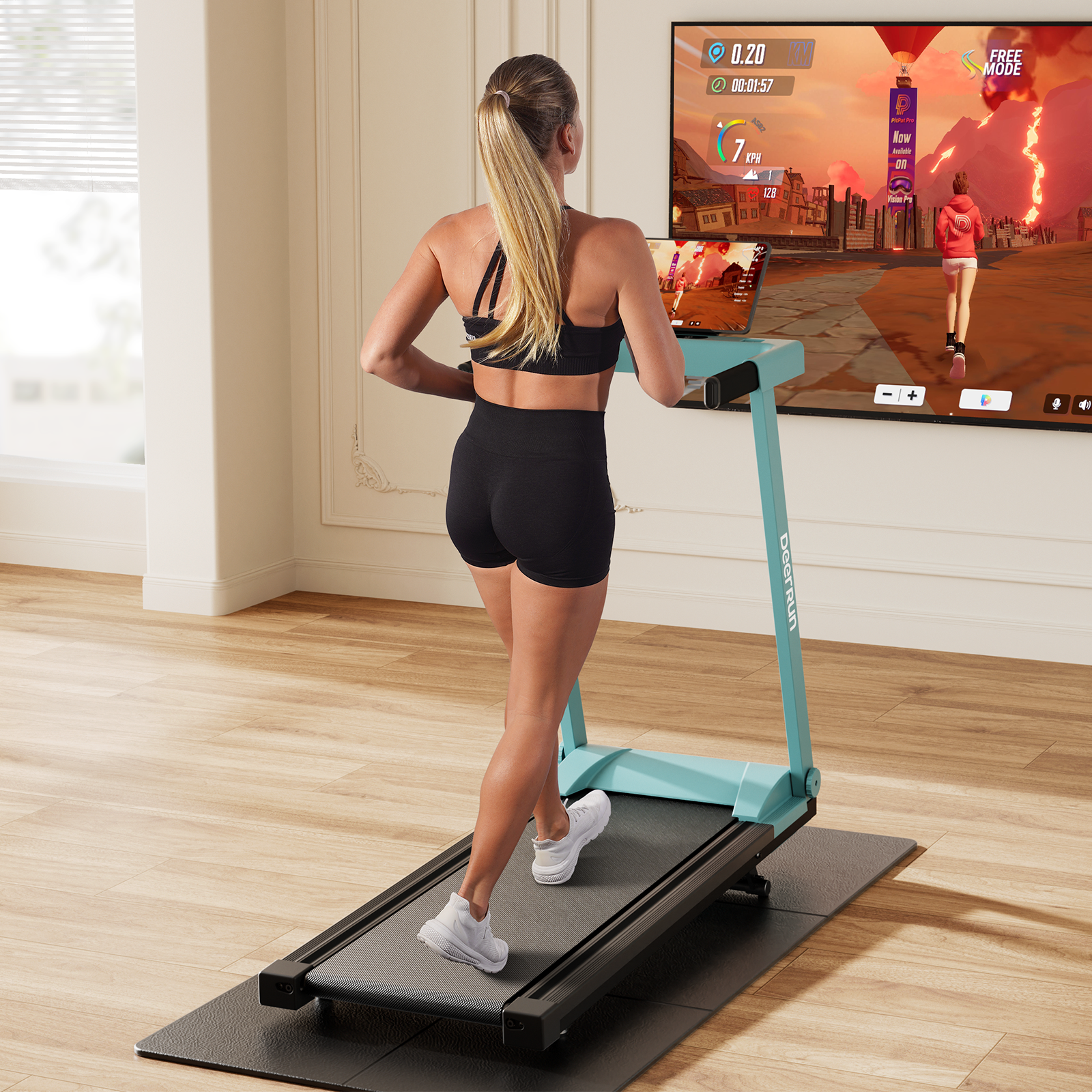 DeerRun A1 Pro Move+  6% Incline Foldable Treadmill——Upgraded Chip & NFC Support | 350Lbs, 10mph Mint Green