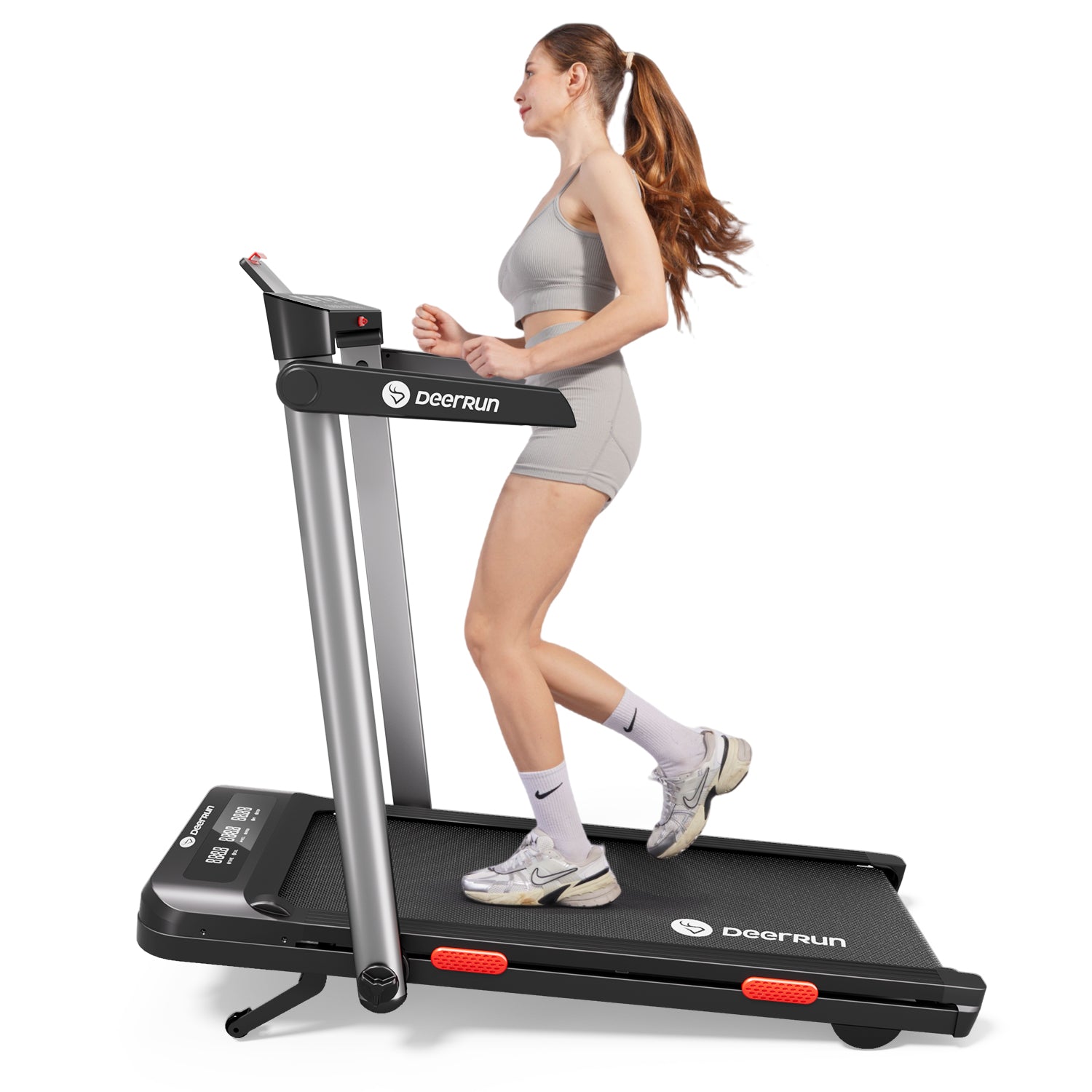 DeerRun Z10 Pro Smart 2 in 1 Foldable Treadmill with Remote Control, 12% Auto Incline - Black