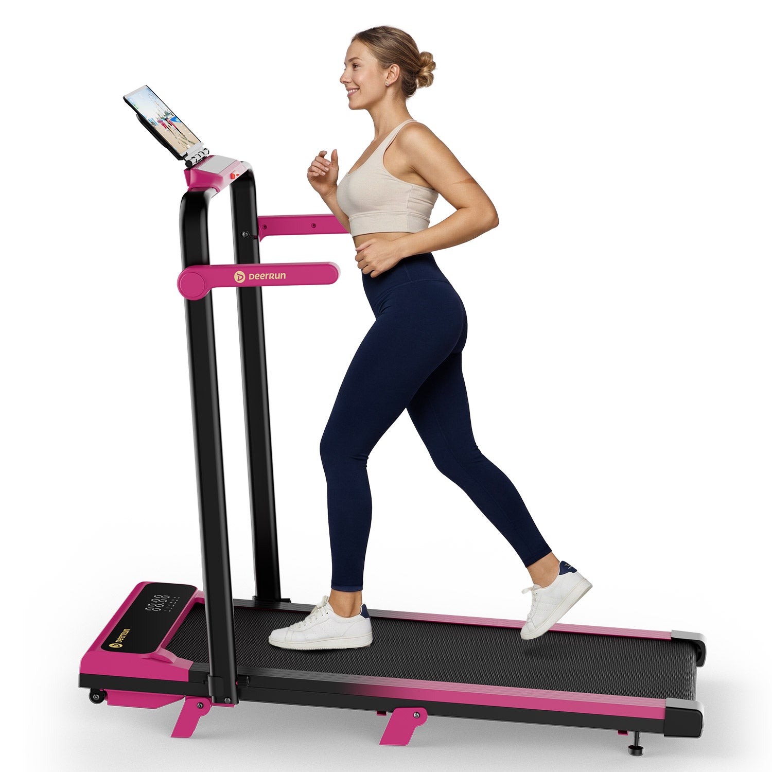 Valentine's Gift Couple-friendly 5% Incline Treadmill with Handrail - Black Pink