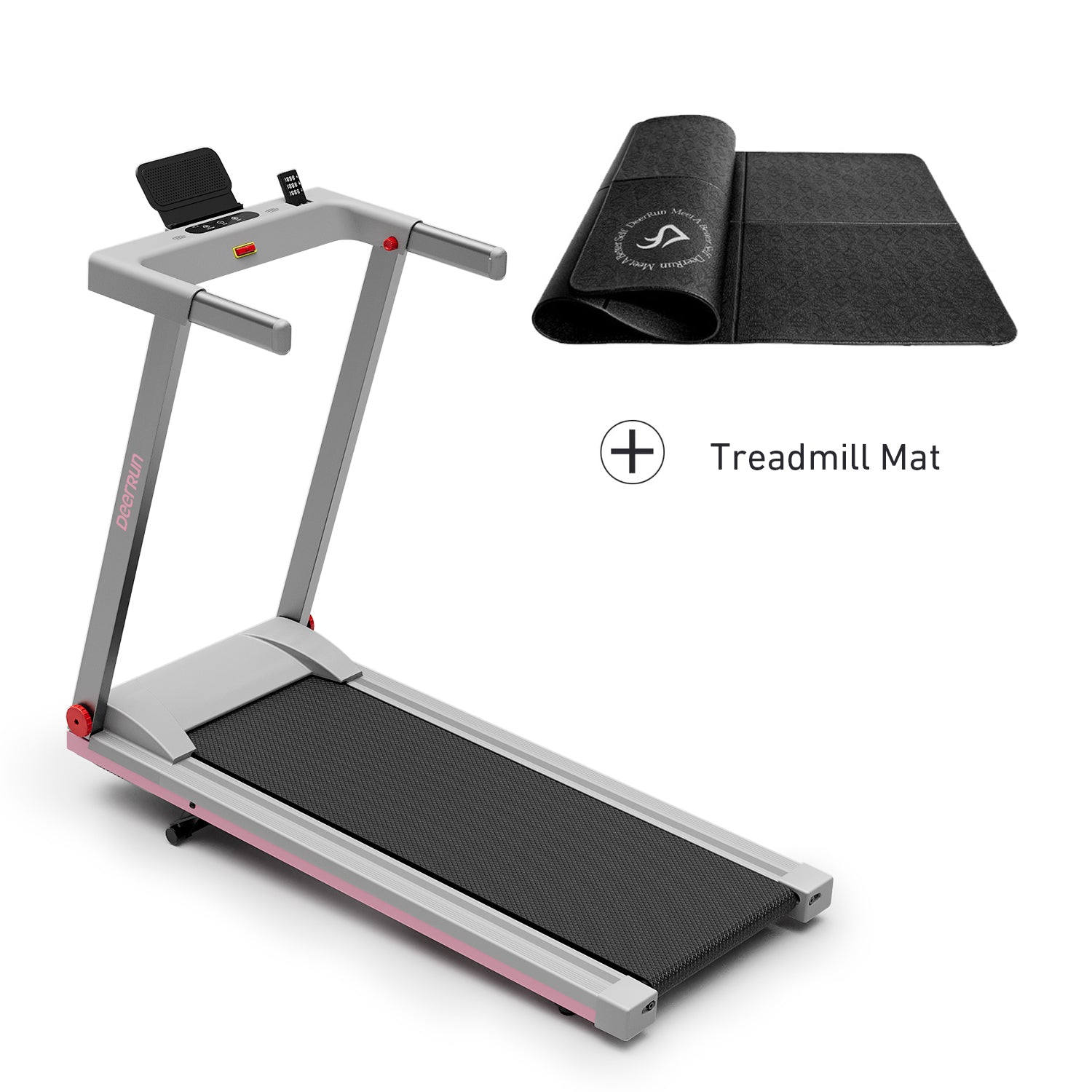 DeerRun A1 Folding Smart Treadmill with  6% Incline Pink Grey- Support Bluetooth & Remote Wireless Control