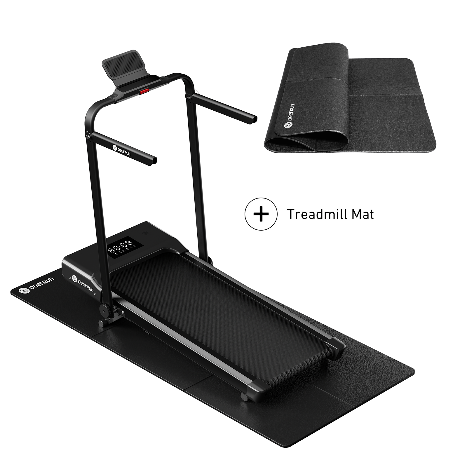 DeerRun A5 Mini 5.4% Incline Smart 2 in 1 Folding Treadmill with Handrail, 300 Lbs, 0.6-7.5 MPH