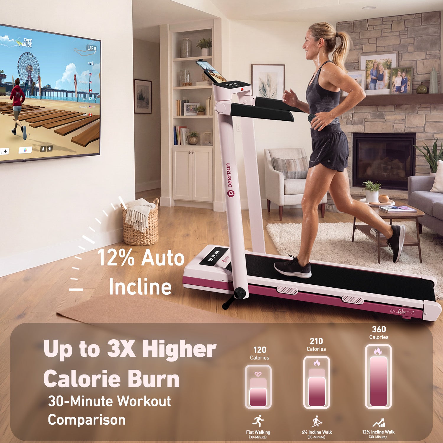 DeerRun Perfect Mother's Day Gift 12% Auto Incline Limited Edition Treadmill | Home Fitness Gift