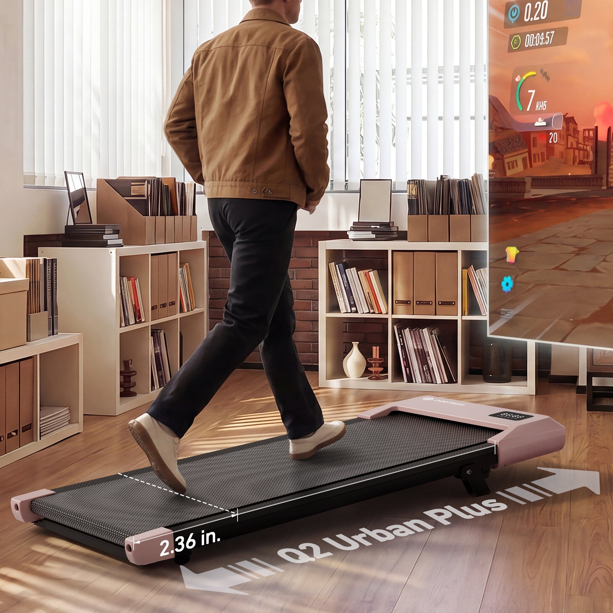 DeerRun Q2 Urban Plus Smart Walking Pad with 7% Incline for Space-Saving Active Walking Rose Gold