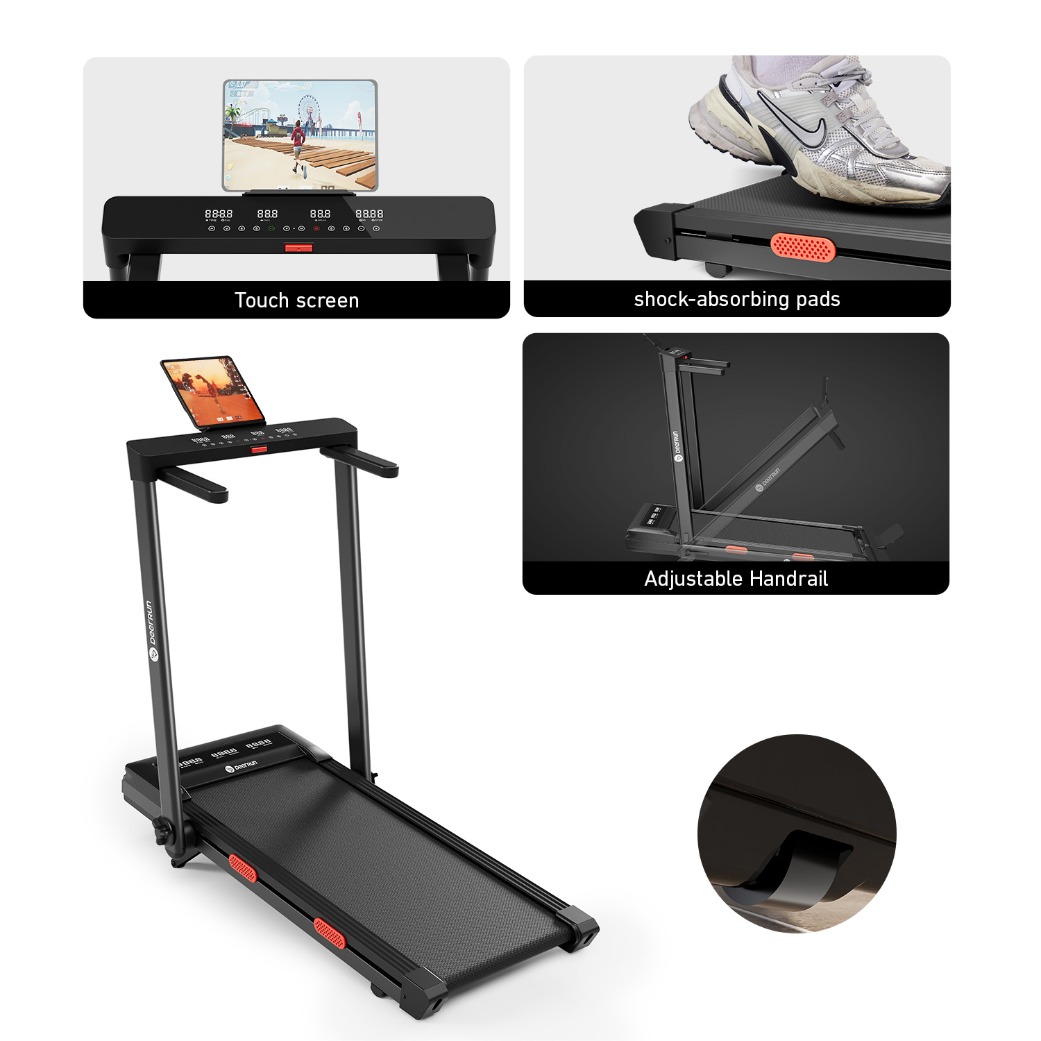 DeerRun Z10 Pro Muse Type 2 in 1 Foldable Treadmill with Remote Control, 12% Auto Incline - Black