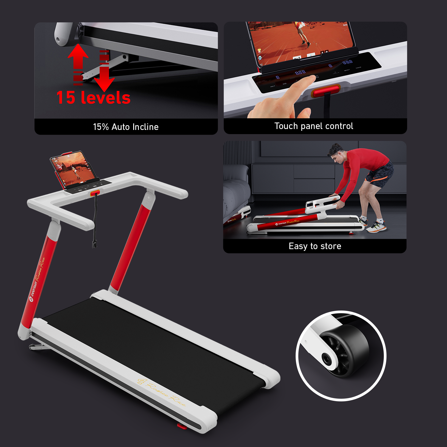 DEERRUN x RASHEE RICE COLLABORATION X20 Treadmill with 15% Auto Incline Full Running Deck Treadmill Support Bluetooth & Remote Wireless Control