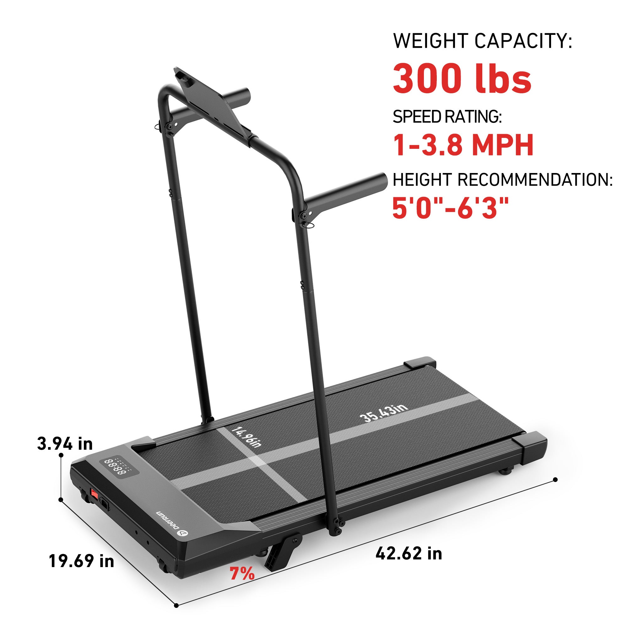 DeerRun Q2 Urban 7% Incline Walking Pad with Handrail