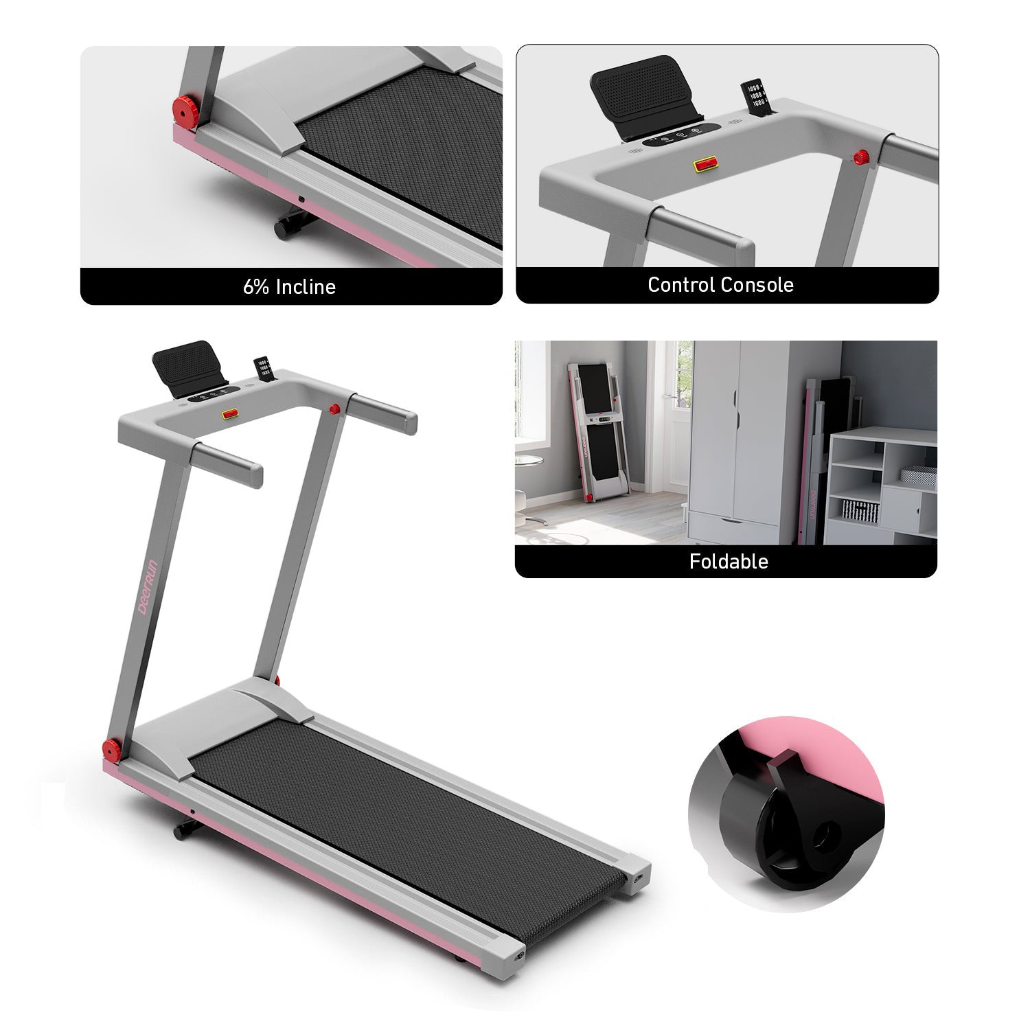 DeerRun A1 Folding Smart Treadmill with  6% Incline - Support Bluetooth & Remote Wireless Control