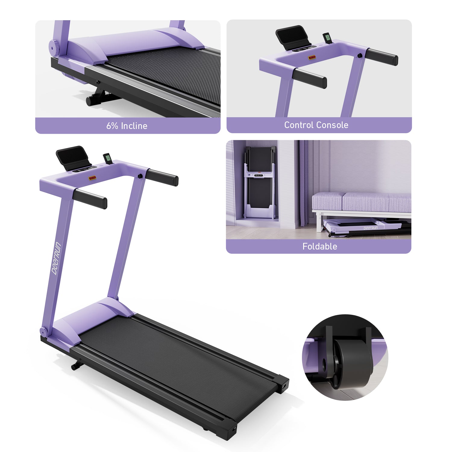 DeerRun A1 Pro Move+  6% Incline Foldable Treadmill——Upgraded Chip & NFC Support | 350Lbs, 10mph Dreamy Violet
