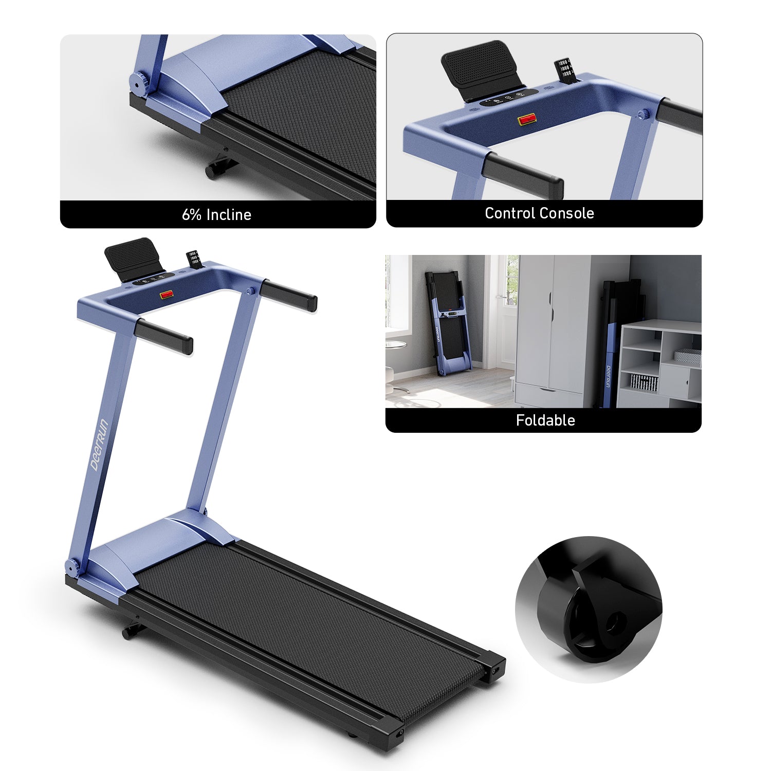 DeerRun A1 Pro Ultra Folding Smart 6% Incline Treadmill With Tabletop Blue - 3.5 HP, 350 lbs