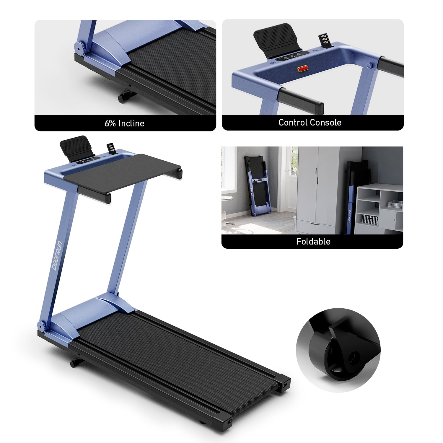 DeerRun A1 Pro Ultra Folding Smart 6% Incline Treadmill With Tabletop - Blue