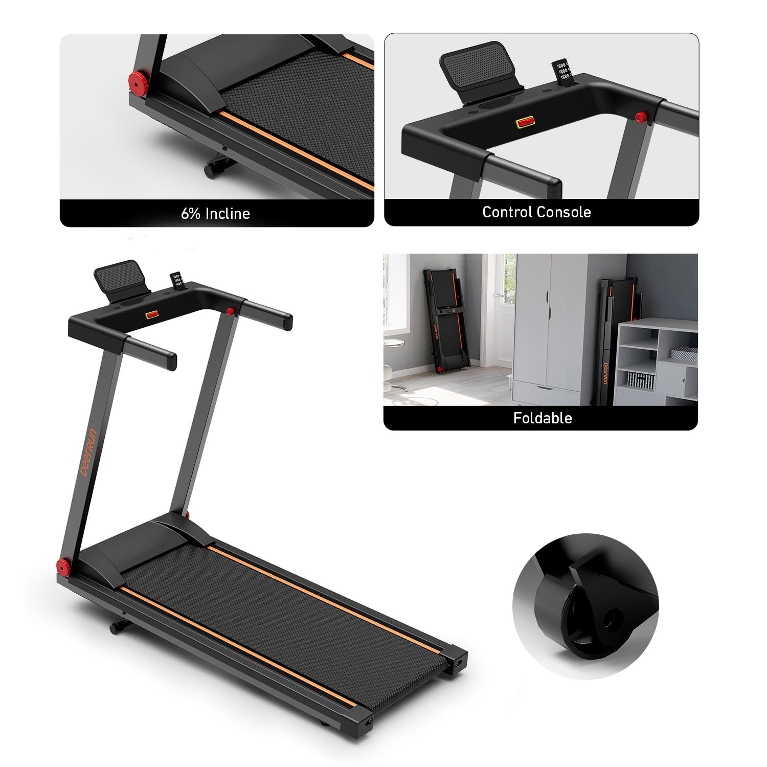 DeerRun A1 Folding Smart Treadmill with  6% Incline - Support Bluetooth & Remote Wireless Control