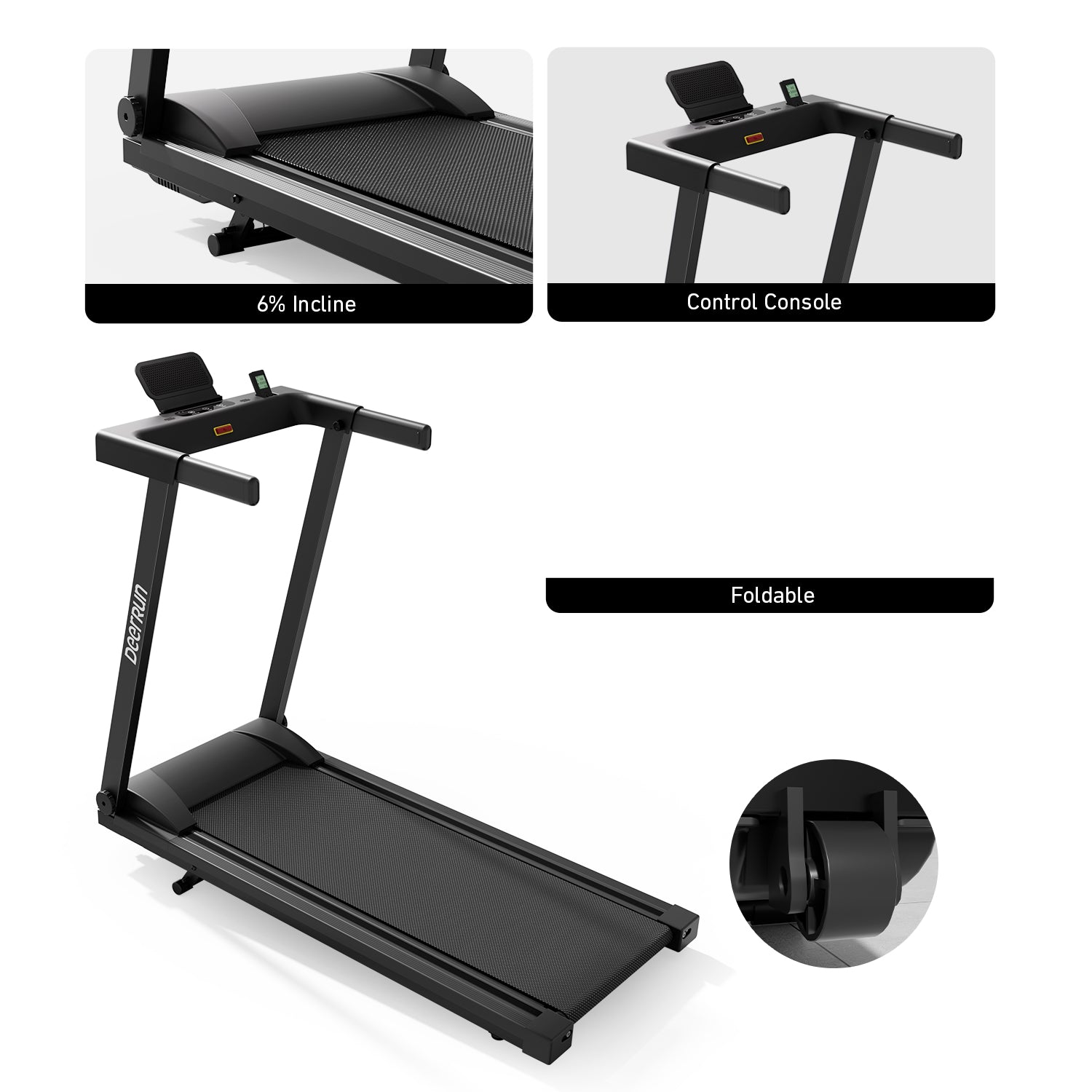 DeerRun All-New 2026 A1 Pro Move+ Smart Foldable Treadmill with 6% Incline & NFC | 350Lbs, 10mph, Black