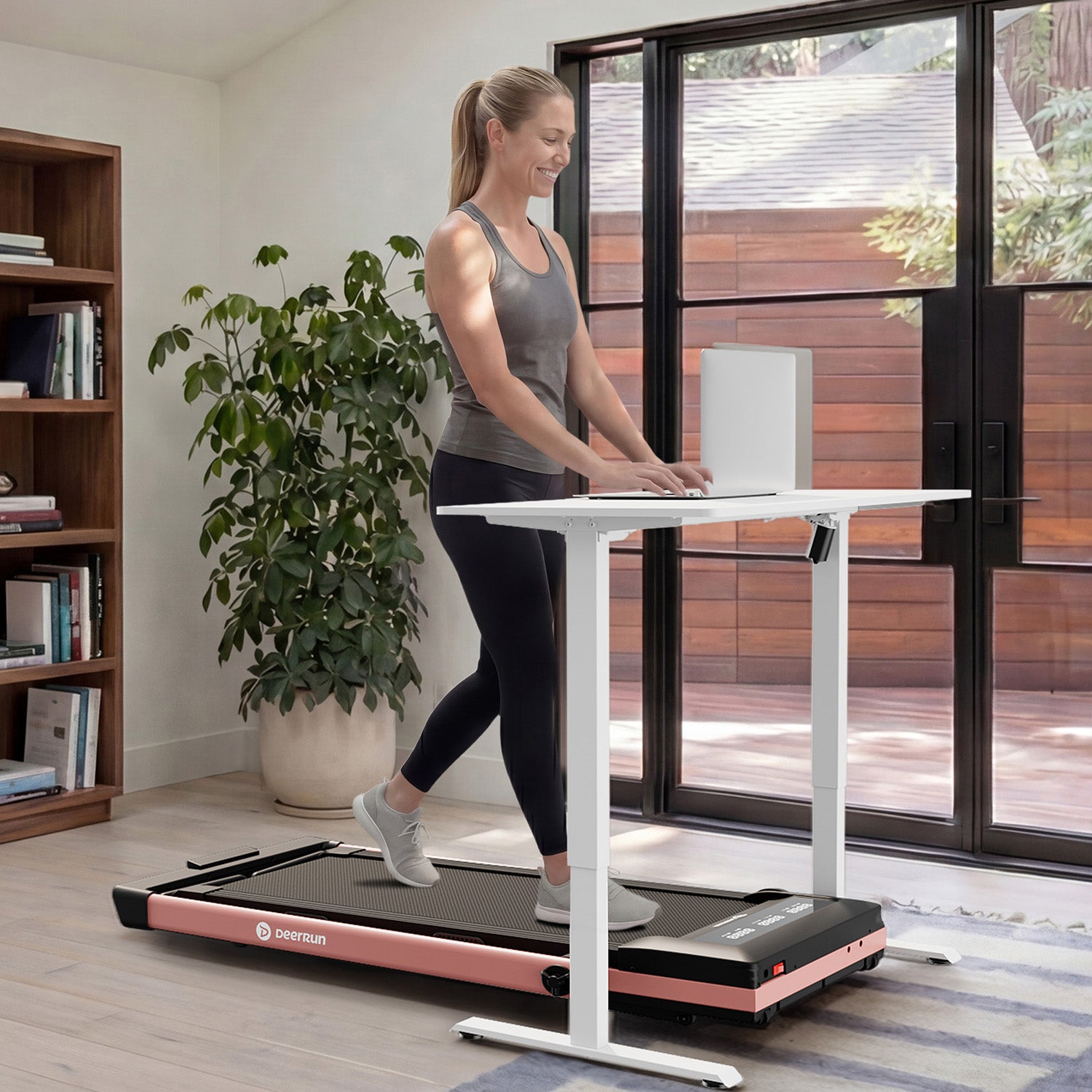 DeerRun Z10 Pro Muse Type 2 in 1 Foldable Treadmill with Remote Control, 12% Auto Incline, Pink