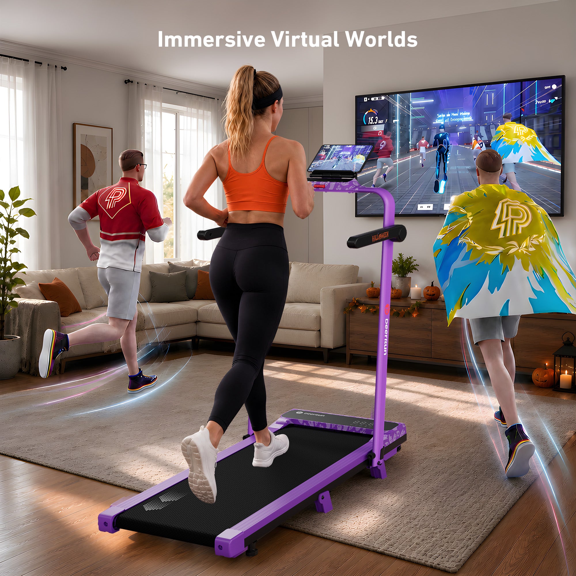 DeerRun Halloween Gift Edition 2-in-1 Foldable Treadmill for Home, Run & Save Space - With 6% Incline, Handlebar & Full Display Screen
