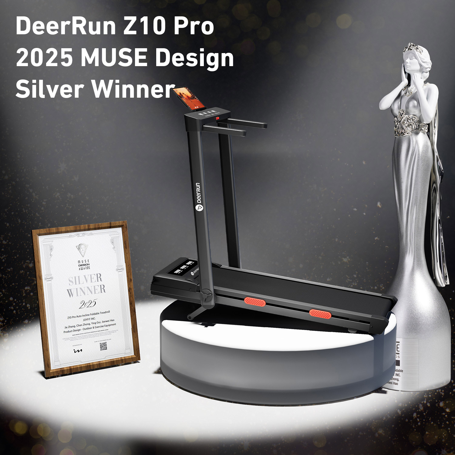 DeerRun Z10 Pro Muse Type 2 in 1 Foldable Treadmill with Remote Control, 12% Auto Incline - Black