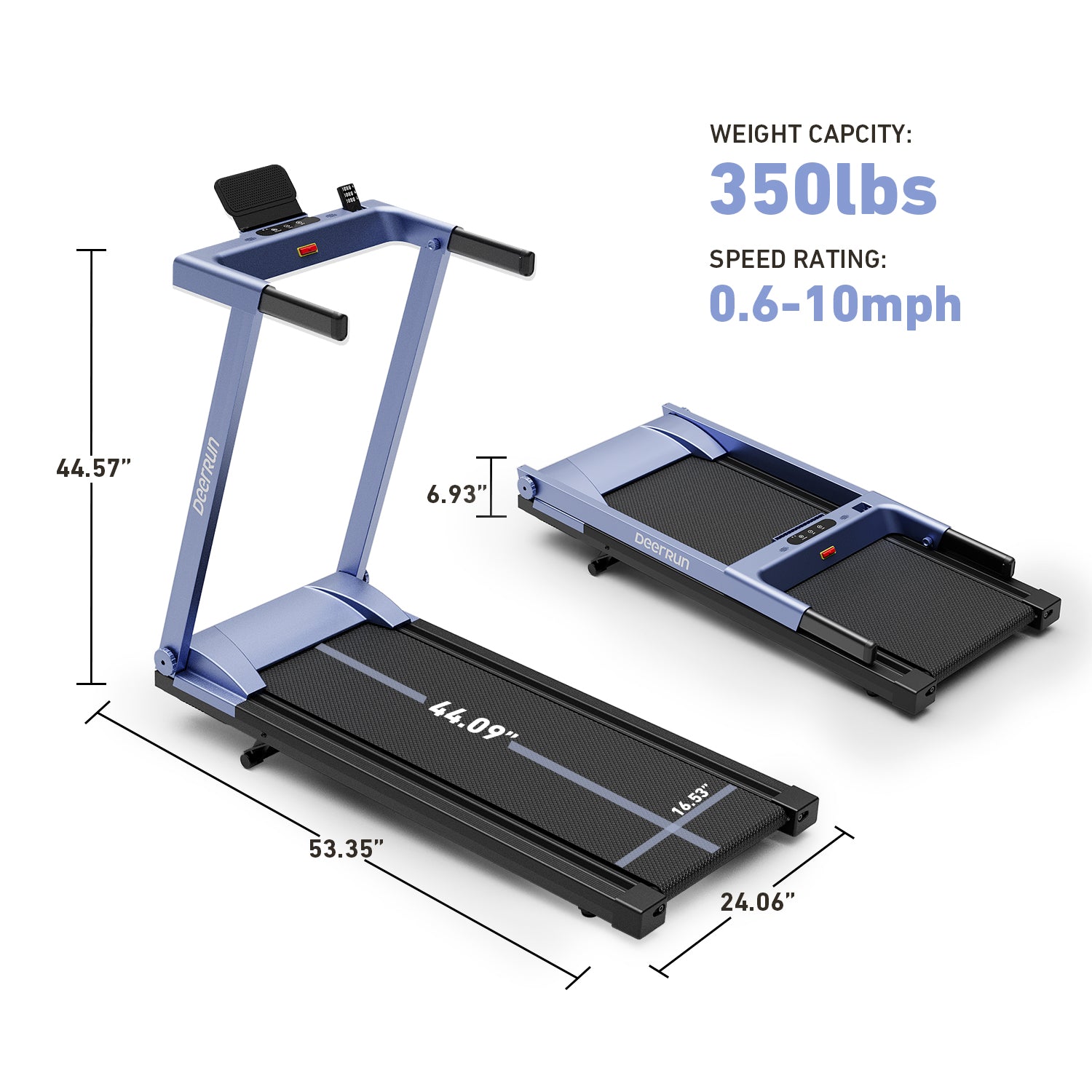 DeerRun A1 Pro Ultra Folding Smart 6% Incline Treadmill With Tabletop Blue - 3.5 HP, 350 lbs