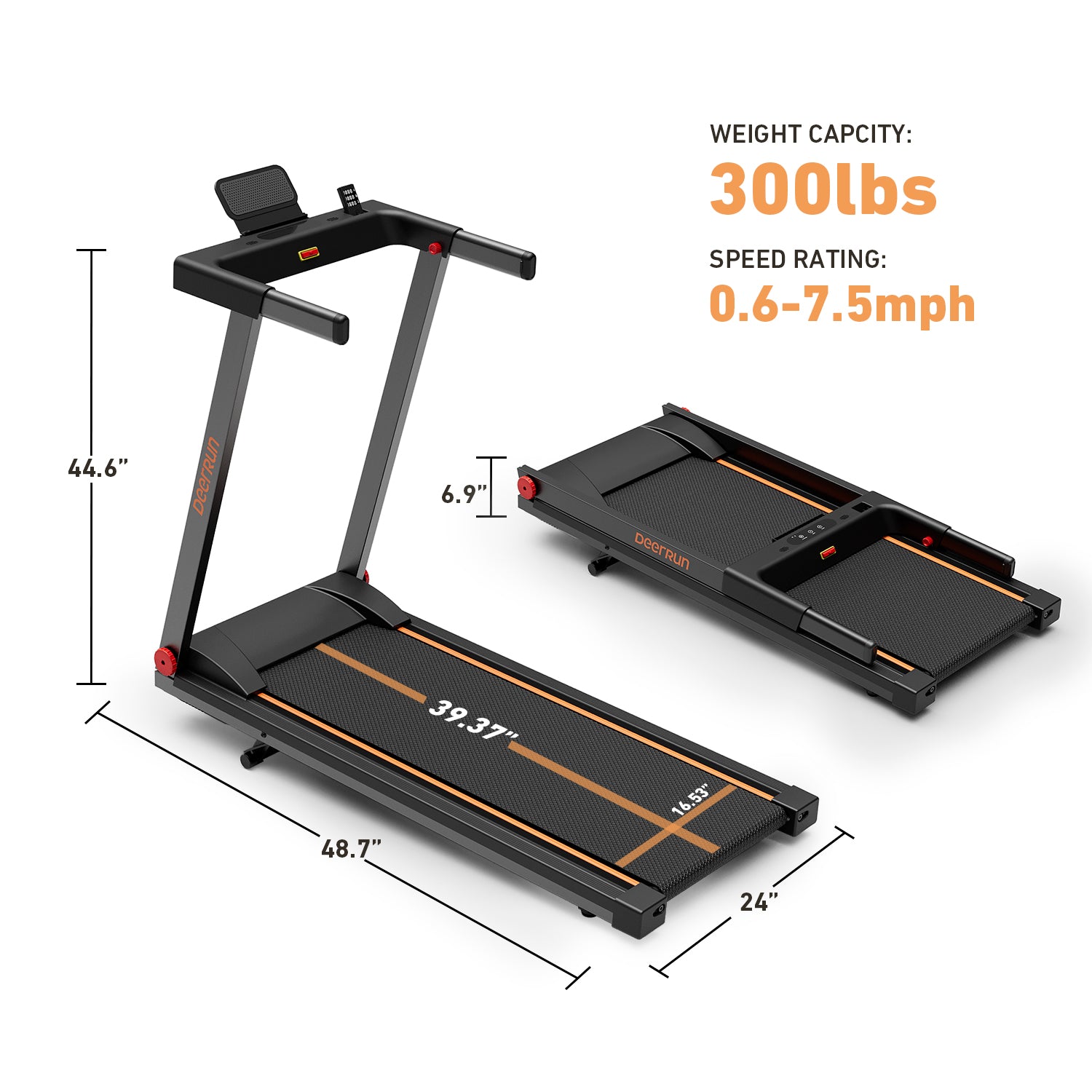 DeerRun A1 Pro Ultra Folding Smart 6% Incline Treadmill With Tabletop - Orange