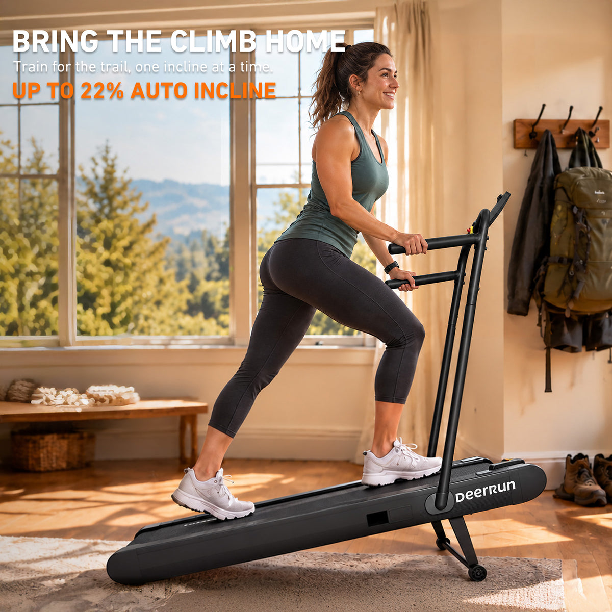 DeerRun Sleek R1 with Handrail  22% Auto Incline Walking Pad for Cardio Training
