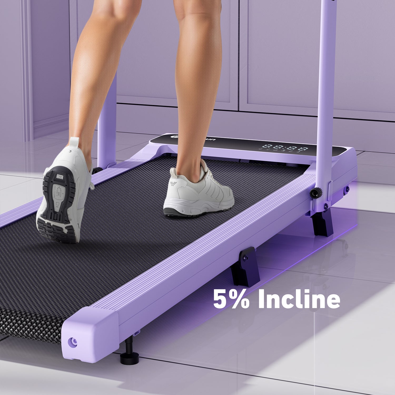 2026 New A6 Plus Handbar 5% Incline 2 in 1 Foldable Treadmill with Whole Screen Upgraded Chip & NFC Support | 300Lbs, 7.5Mph, Purple