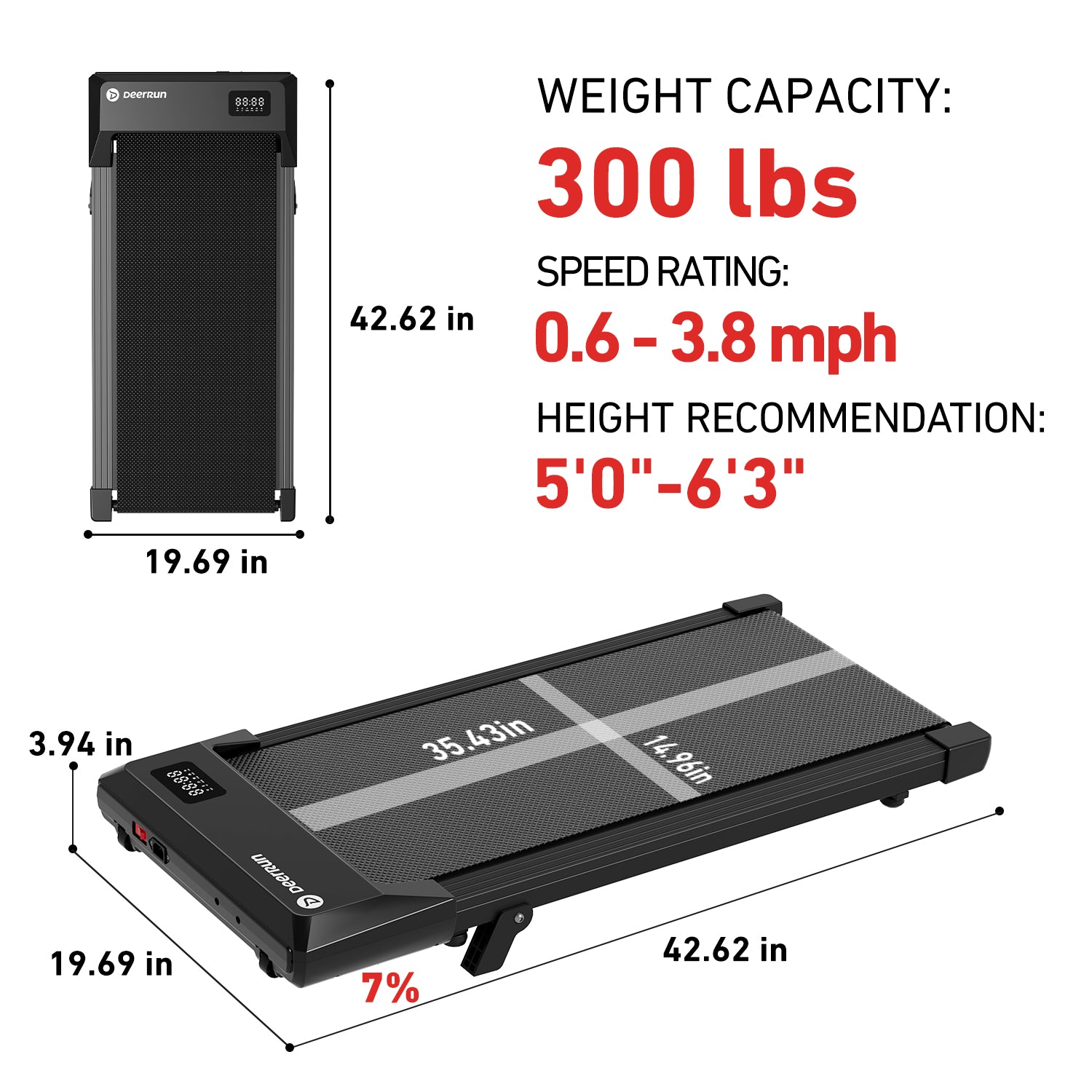 DeerRun Q2 Urban 7% Incline Smart Walking Pad Treadmill with Remote Control Black