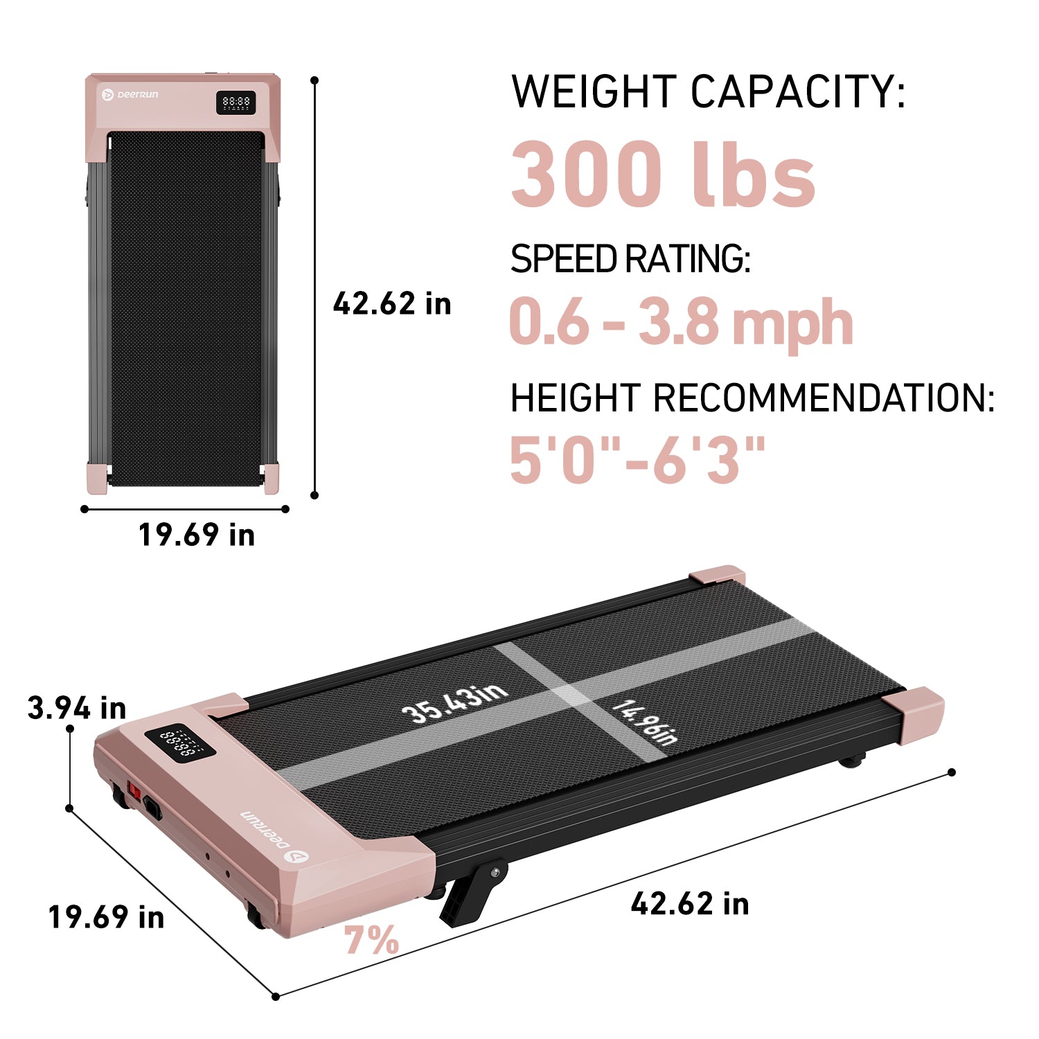 DeerRun Q2 Urban 7% Incline Smart Walking Pad Treadmill with Remote Control Rose Gold