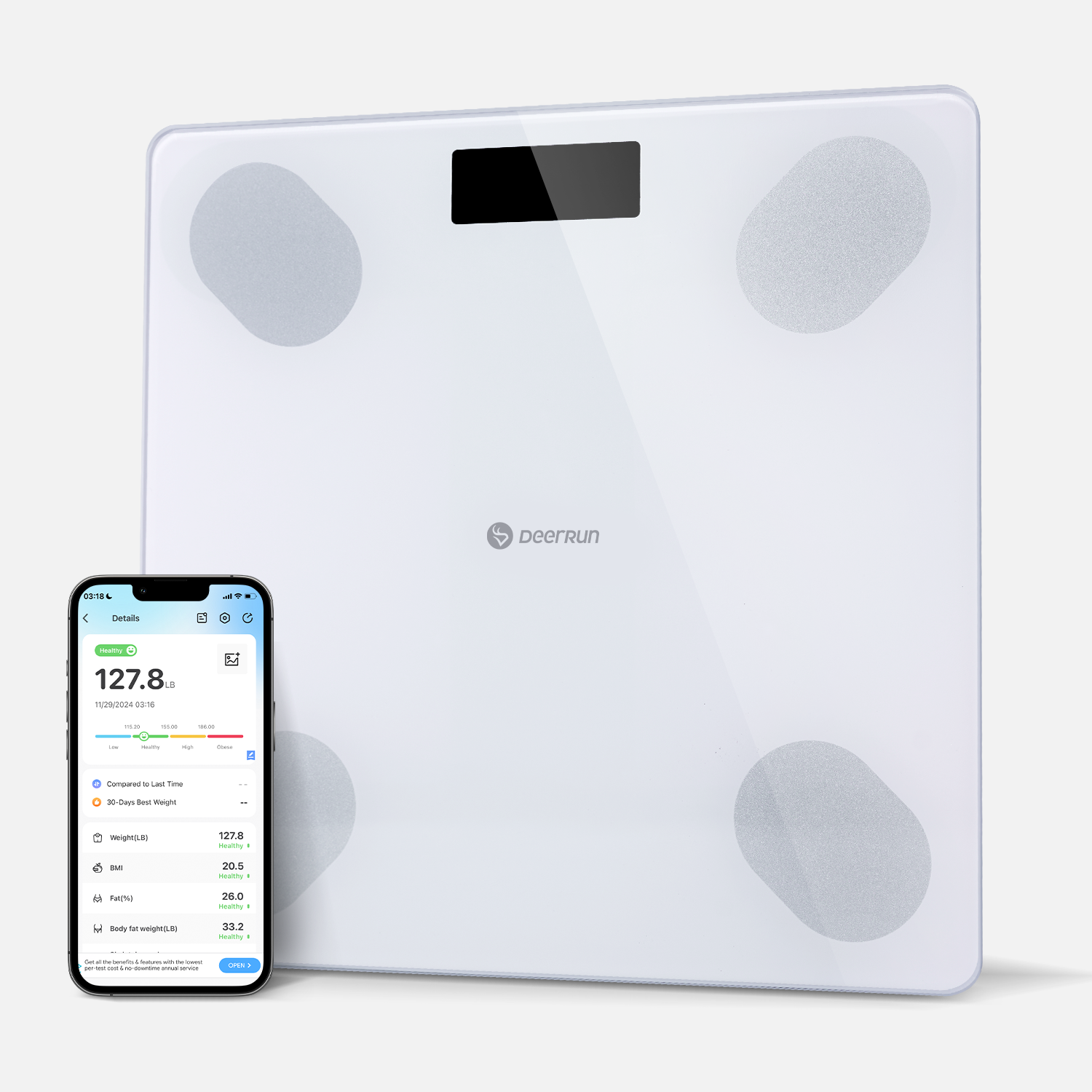 DeerRun® Smart Scale for Body Weight, FSA HSA Eligible