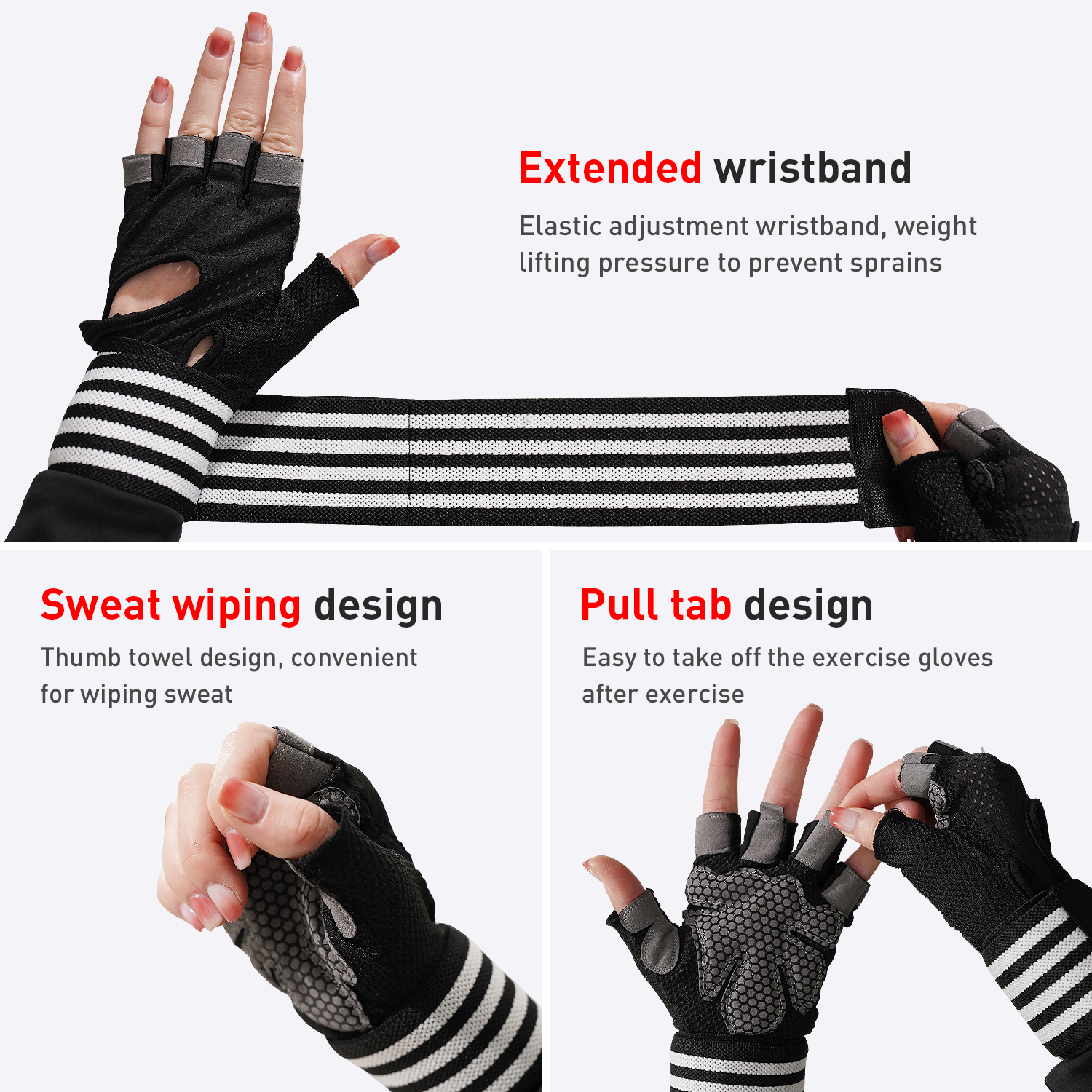 DeerRun® Workout Gloves with Wrist Wrap Support, for Cycling, Rowing, Weight Lifting, Home Gym