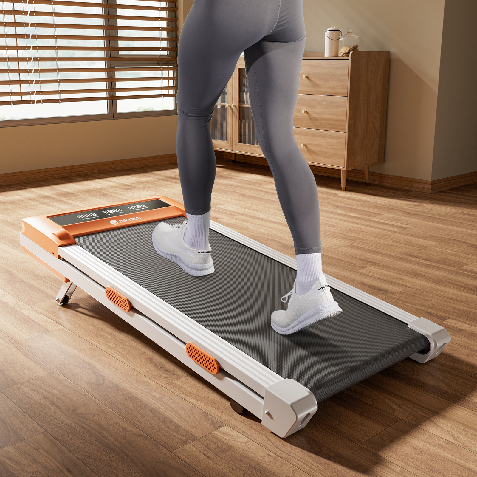 DeerRun Z10 Smart Walking Pad Treadmill with remote control 12% Auto Incline - Luxe Orange