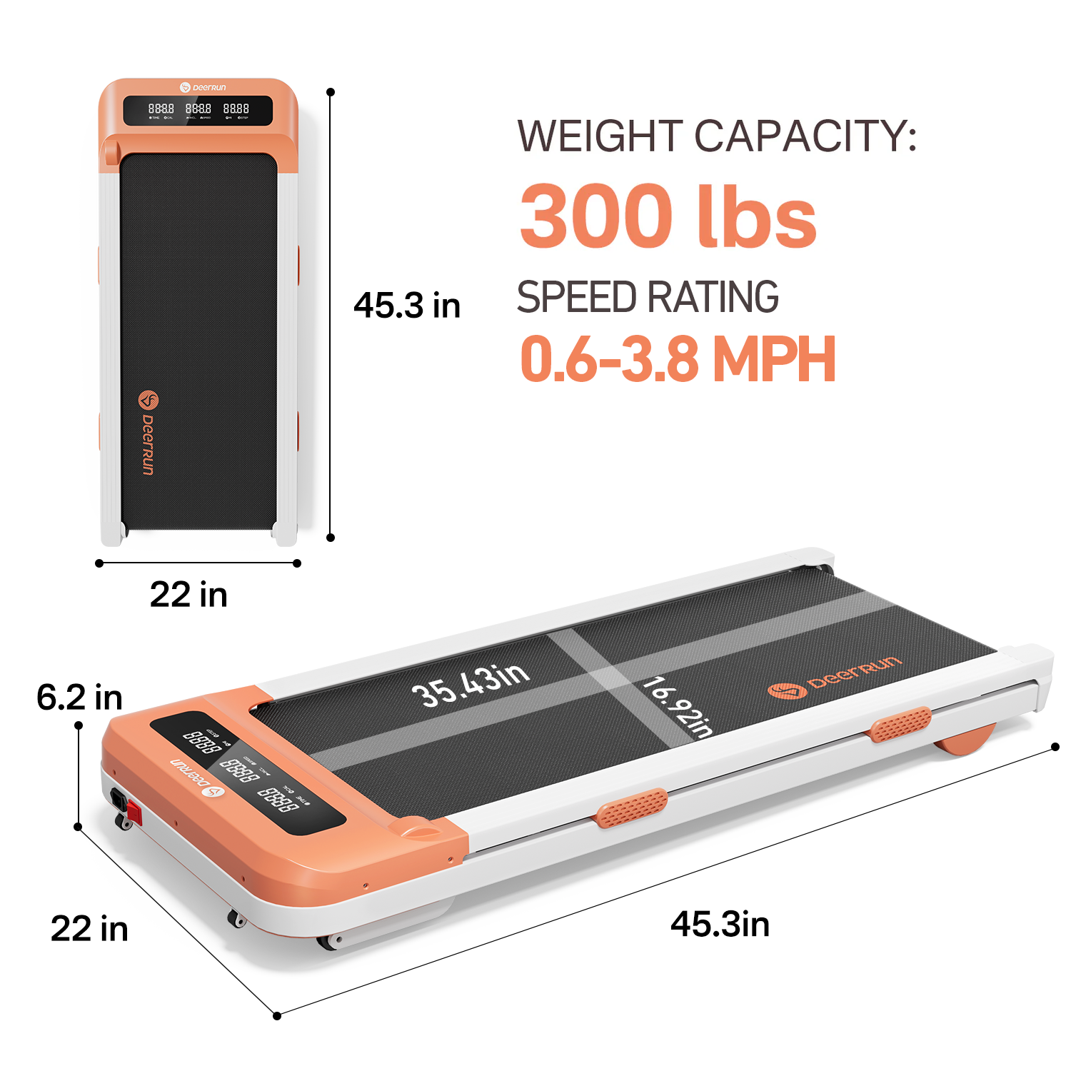 DeerRun Z10 Smart Walking Pad Treadmill with remote control 12% Auto Incline - Luxe Orange