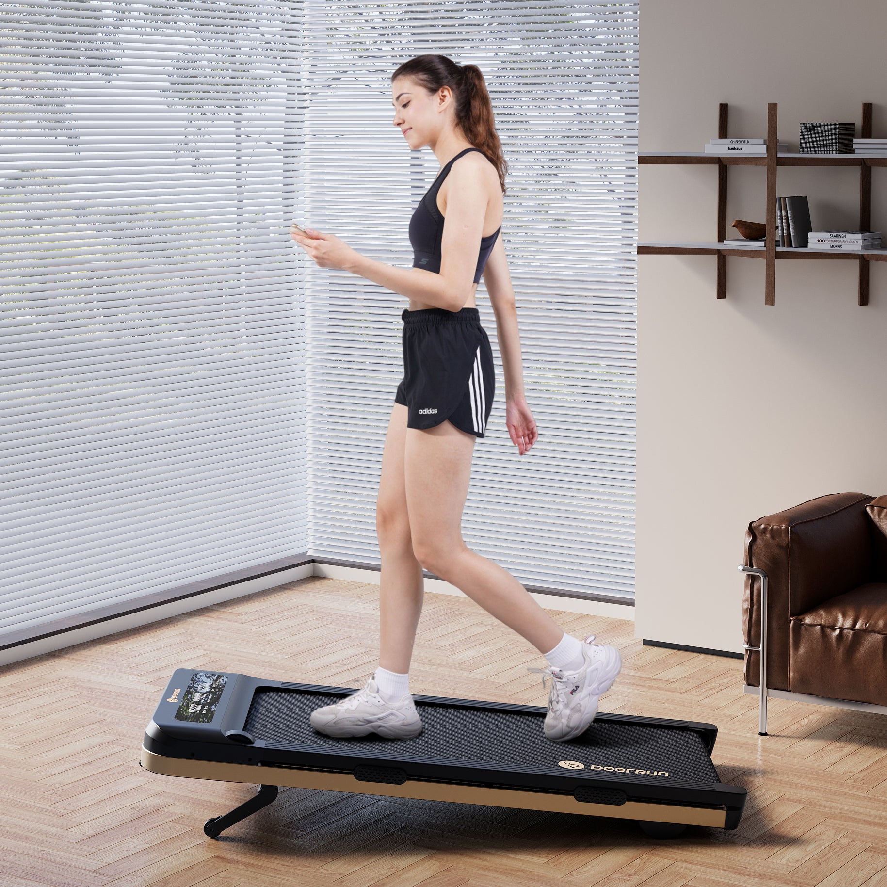 DeerRun Z10 Smart Walking Pad Treadmill with remote control 12% Auto Incline - Black Gold