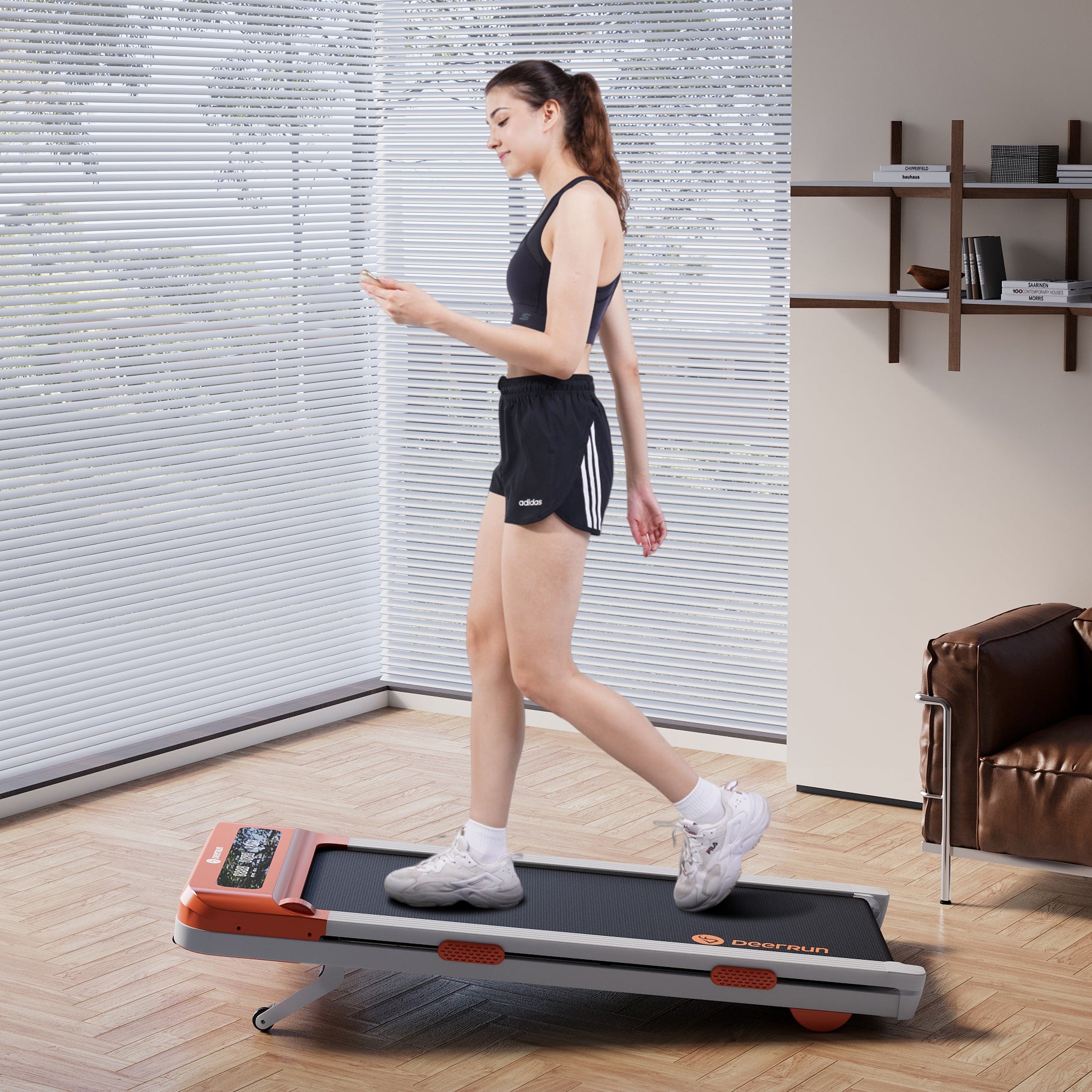 DeerRun Z10 Smart Walking Pad Treadmill with remote control 12% Auto Incline - Luxe Orange